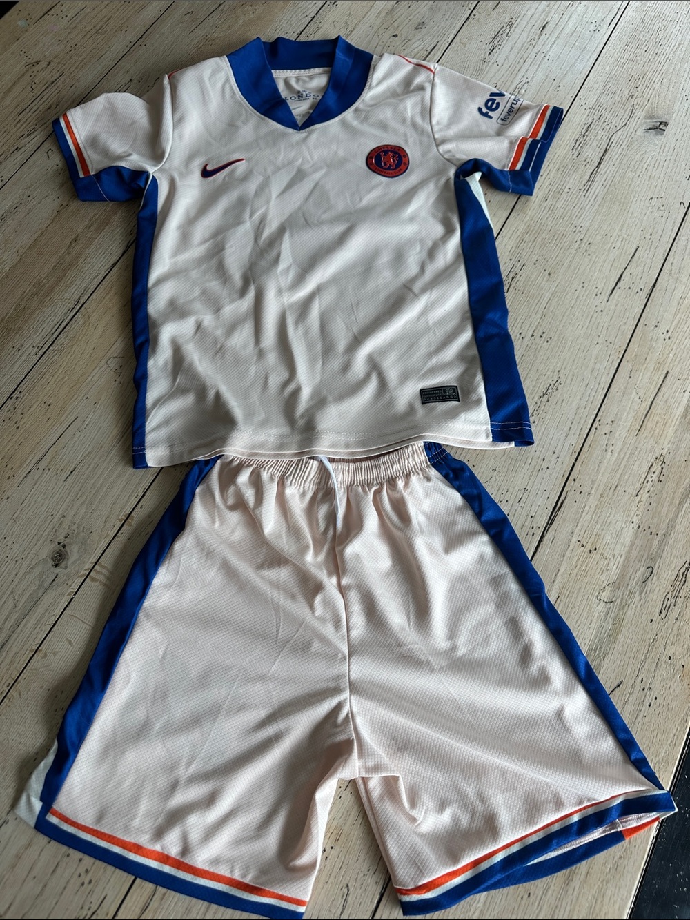 Nike White and Blue Kids Soccer Jersey & Shorts Set